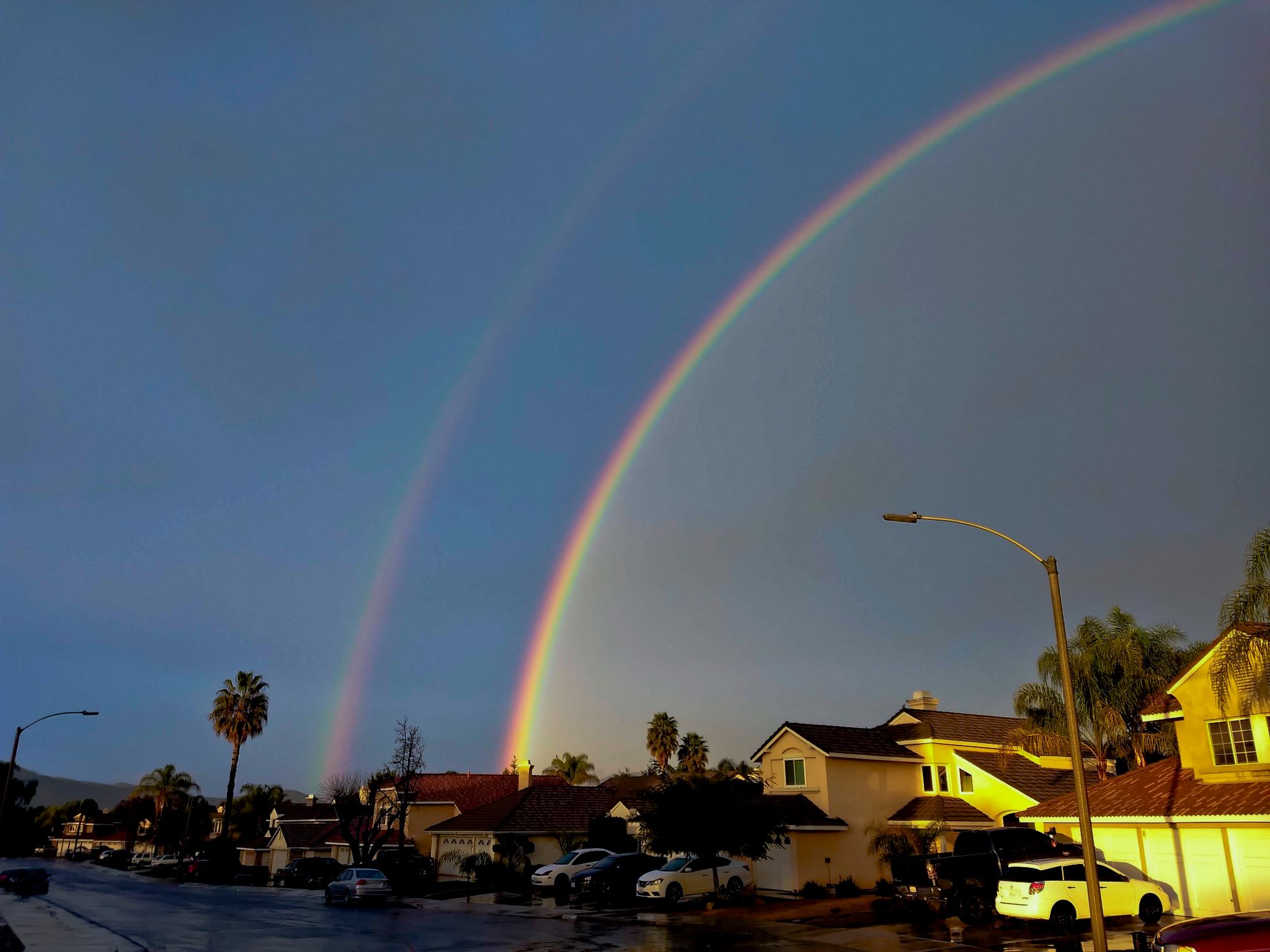 Tom Marsala caught this double rainbow from Menifee, California on January 31, 2019. Thank you, Tom.